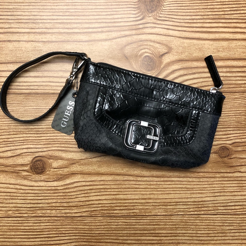 GUESS Black Snakeskin (faux) Wristlet New!